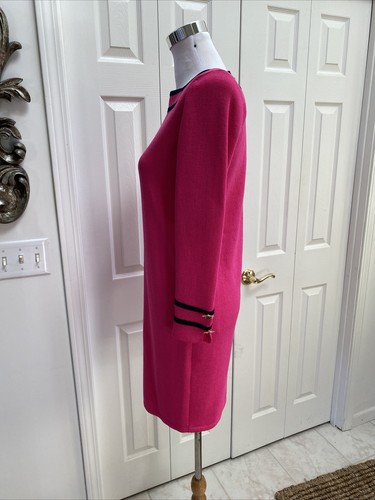 NWT ST JOHN KNIT SANTANA KNIT Hot Dahlia & Navy WOOL RAYON 2 Star Buttons - Picture 2 of 8