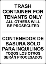 CONTENEDOR DE BASURA SOLO PARA INQUILINOS TODOS LOS DEMÁS 2 | Calcomanía adhesiva para letrero de vinilo