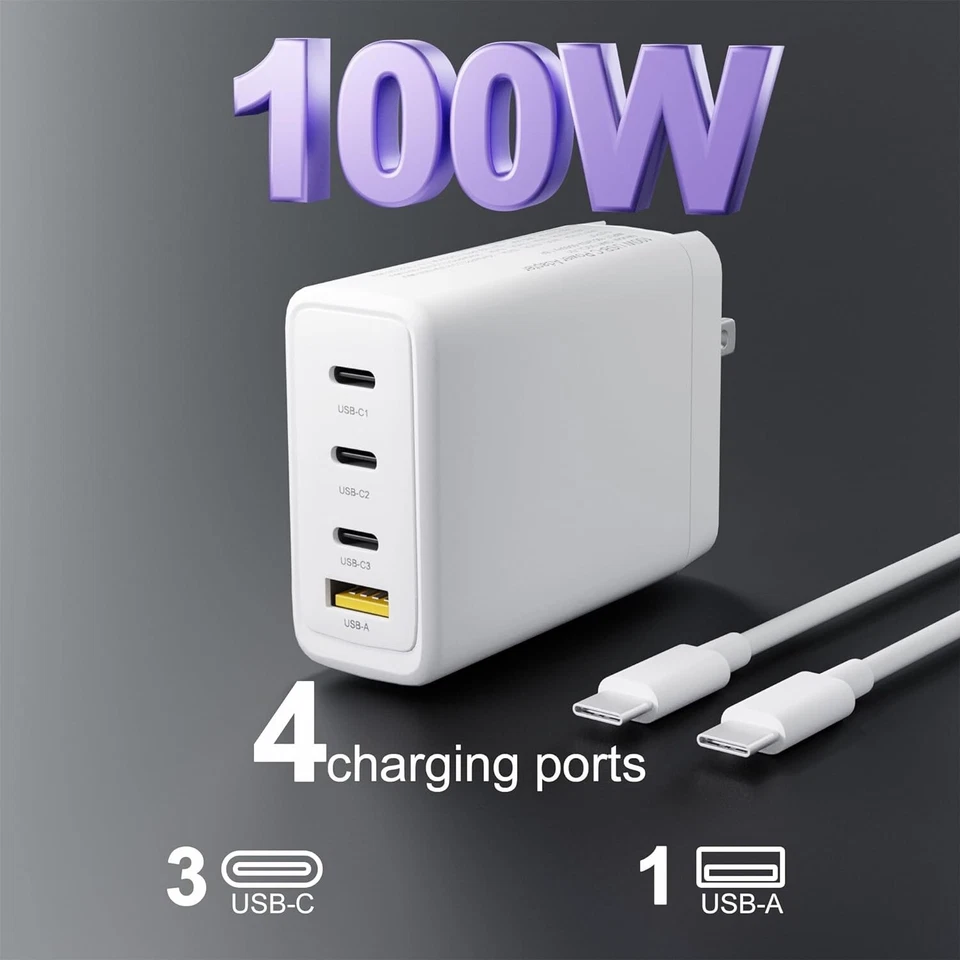 Cargador rápido 100W GaN USB C 4 puertos PD USB apto para Lenovo Samsung HP Apple Acer Foto 4 de 4