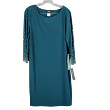 MSK Long Sleeve Dress with Embellished Sleeves Womens Size Large Emerald Grn NWT