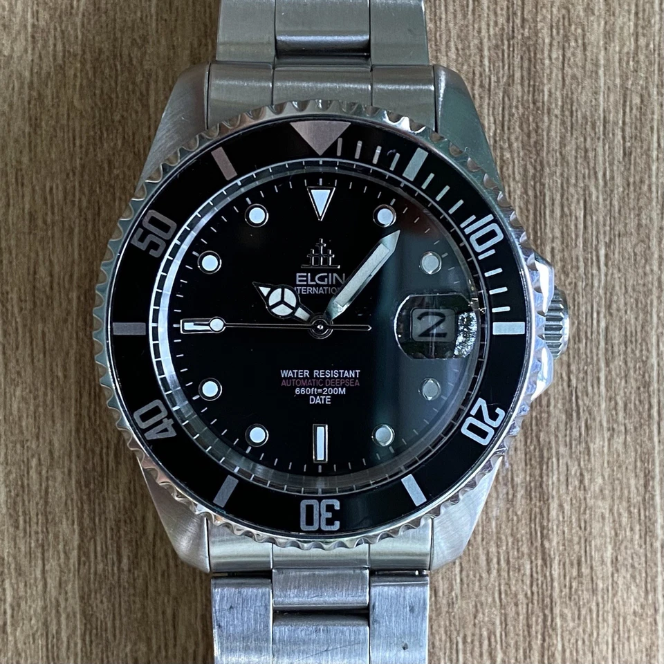 {REPARADO} Vintage Anos 90 Elgin Automático Internacional Deep Sea FK-531-SL Mergulhador - Imagem 3 de 4