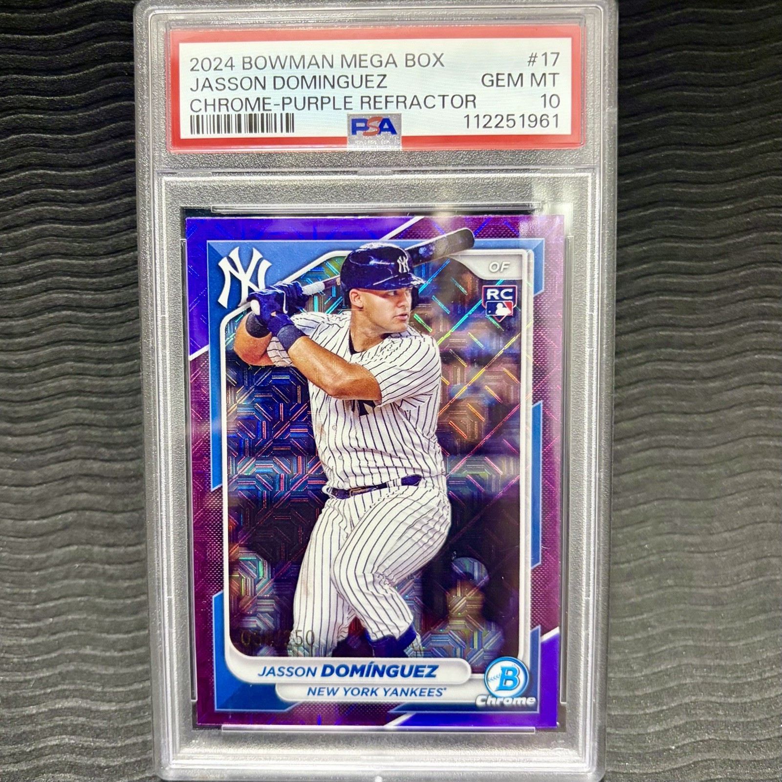 2024 Topps Chrome #89 JASSON DOMINGUEZ Purple Refractor PSA 10 GEM MINT /250 RC