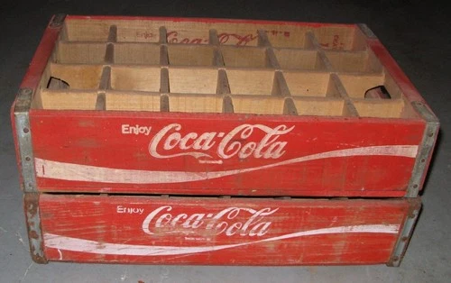 Pair of Vintage Red Wooden Coca Cola COKE  Divided 24 Bottle Crate Carrier Cases