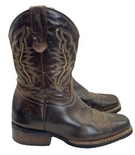 Vtg Caballo Dorado Western Boots Kids Sz 3 Brown Leather Stitching Cowboy Rodeo