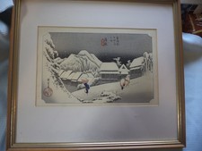 Framed  Utagawa Hiroshige Evening Snow at Kanbara woodblock