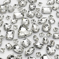 White Sew on Rhinestones 104 PCS Mixed Shapes Sizes, 01-White