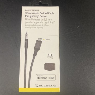 4ft 3.5mm Audio Braided Cable for Lighting devices for iPhone - Mfi Certified