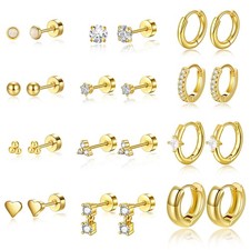 Huggie Hoop Earrings Sets for Women, 14K Gold Plated Small Stud Earring Hypoa...