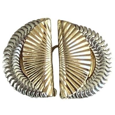 Vintage Napier Pat Pending Two Tone Fan Clip On Earrings 1950s 1960s Retro