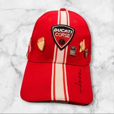 Ducati Corse One Size Fits All Adjustable 100% Cotton Red Hat Signed With Pins