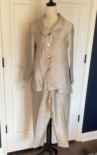 Habitat Clothes to Live In Linen Shirt & Pants Set Oatmeal Color Size Small