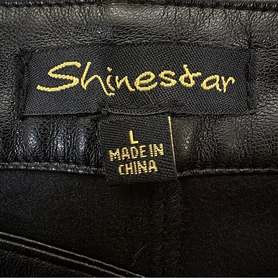 Shinestar Negro Imitación Cuero Alto Pierna Recta Pantalones Talla Grande L b47 Foto 2 de 4