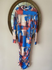Shein. Artsy Print Abstract Poly Ruched Sides Body con Long Dress. Lg