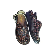 Allegria Black Leather Metallic Pattern Clog Mules Size 36