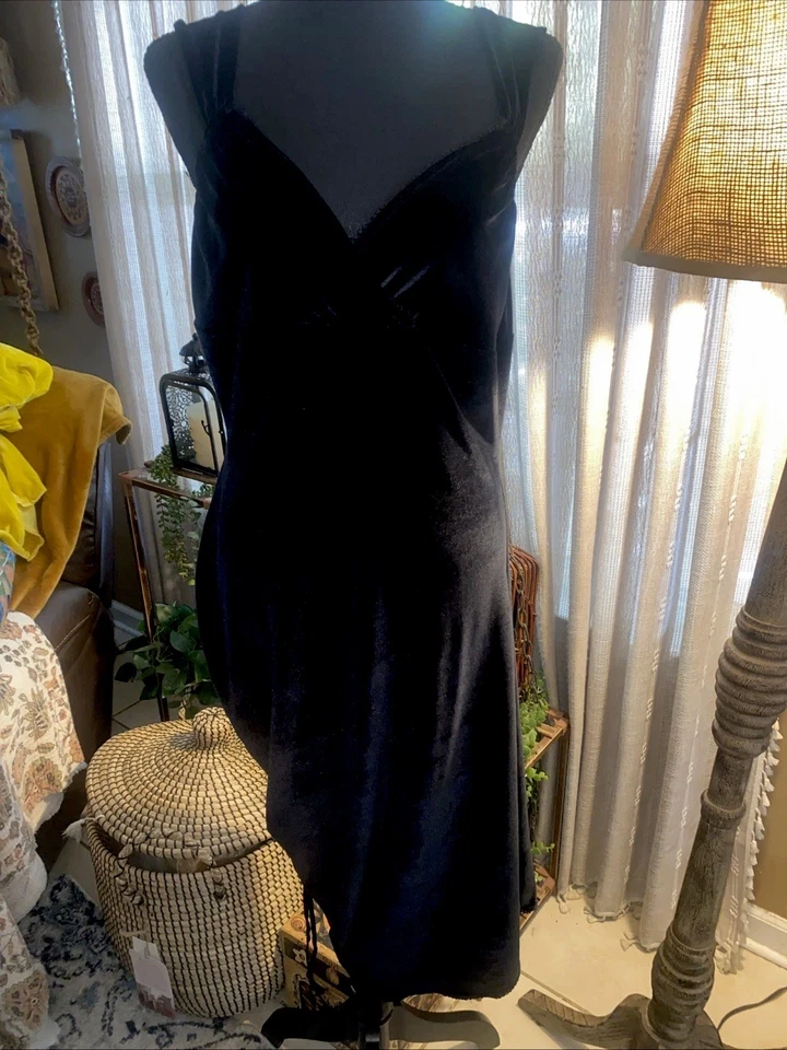 betsy johnson - Vestido midi de terciopelo vintage manga gorra lateral cuello en V terciopelo Foto 2 de 4