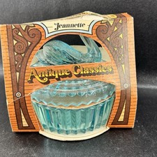 Jeannette Glass Aqua Swan Powder Box Trinket Dish Antique Classics NEW