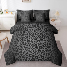 Full Size Black Leopard Bedding Set 7 Pieces Bed in a Bag, Cheetah Bedding Set w
