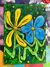 ACEO Original Art Acrylic Whimsical Happy Face Flower Creatures Magical Pixies