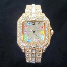  Luxury Diamond Watch Men Fashion Iced Out Square Colorful Number Watches Hip Ho