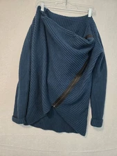 Elie Tahari Womens Sweater Top Size S Zipper Cowl Neck Wool Teal