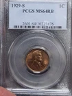 1929 S Lincoln Cent PCGS MS 64 RB  Nice FLASHY Mostly RED coin !!