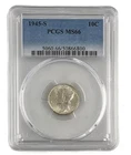 1945-S Mercury Dime Silver Coin from the San Francisco Mint, Graded MS66 by PCGS