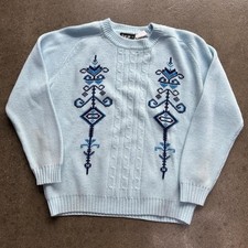 Vintage 90s KP Size Medium Acrylic Blue Pattern Sweater