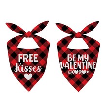2 PCS Valentines Day Buffalo Check Dog Bandanas Adjustable Triangle Scarf