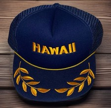 Vintage Hawaii Snapback Trucker Hat Cap Blue Mesh Foam Rope Gold Leaf NWOT