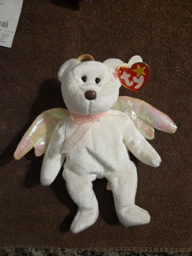 ty Beanie Baby Halo Vintage 1998 White Angel Wings Bear Brown Nose ~ Rare