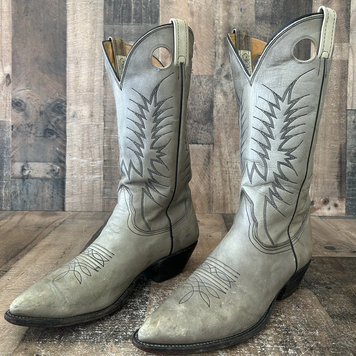 NOCONA‎ Mens Size 7.5D Vintage Gray Leather Cowboy Western Boots Rodeo Nocona Men main image 3