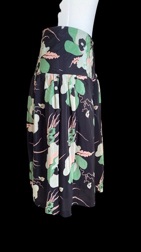 Reiss Vintage Skirt Black Green Floral 100% Silk Knee Length Retro Print Size 8 - Picture 5 of 13