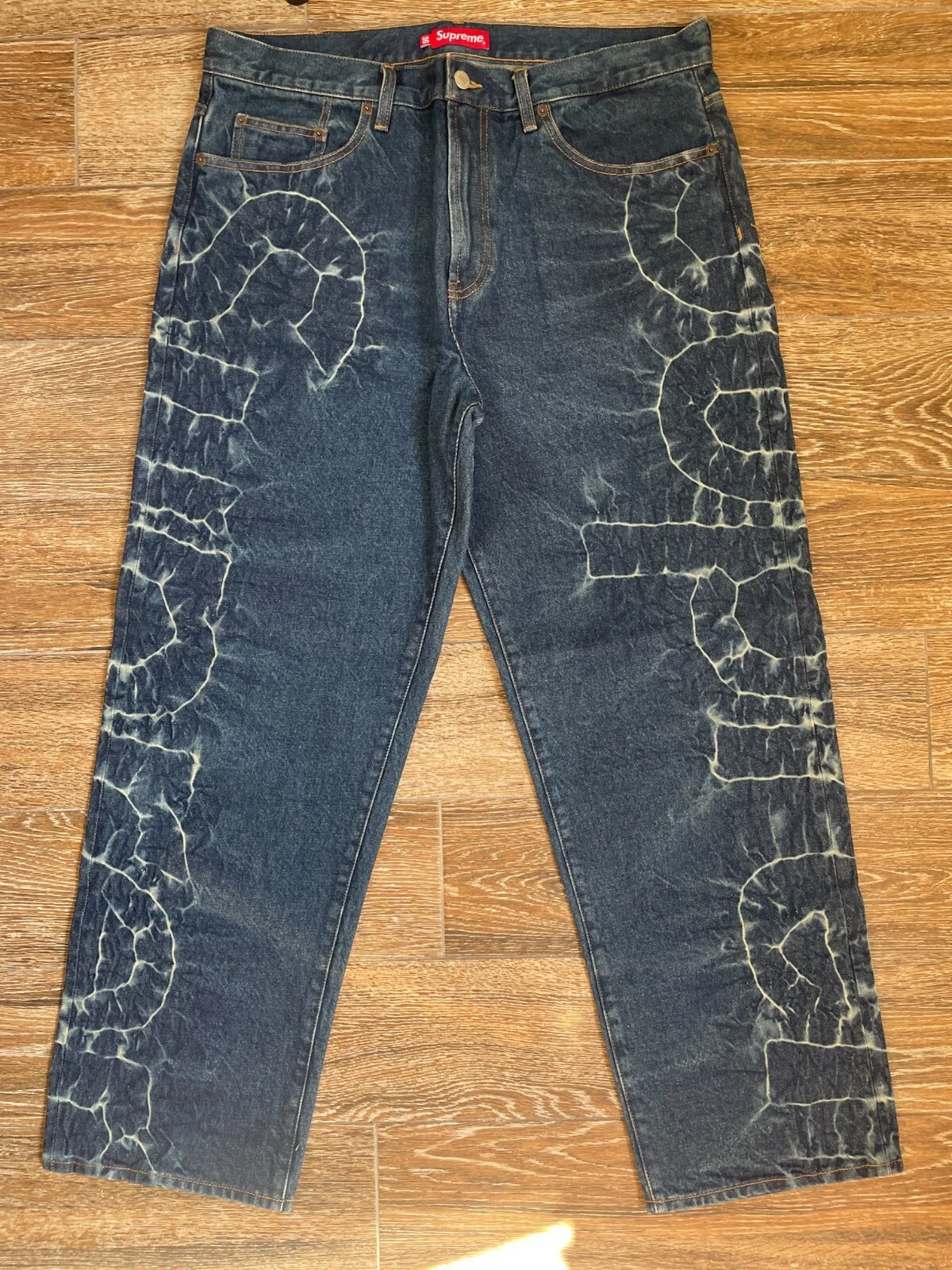 Jean rigide indigo Supreme Shibori taille 36 NEUF SS23 coupe lâche teint