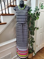 Nine West Women Black & White Polyester Round Neck Sleeveless Long Maxi Dress 10