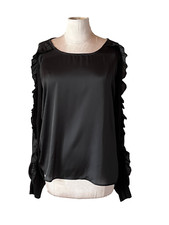 Zara Bluse Tunika Shirt Top schwarz Rüschenärmel extravagant Gr. L neu