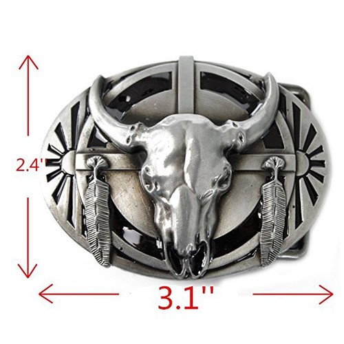 Silber Vintage 3D Bull Head Gürtelschnalle Gebürstet Für Erwachsene Passend f... - Bild 2 von 5