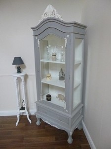 French Style Display Cabinet Shabby Chic Style In Grey White