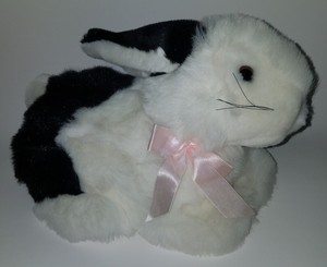 black and white stuffed bunny