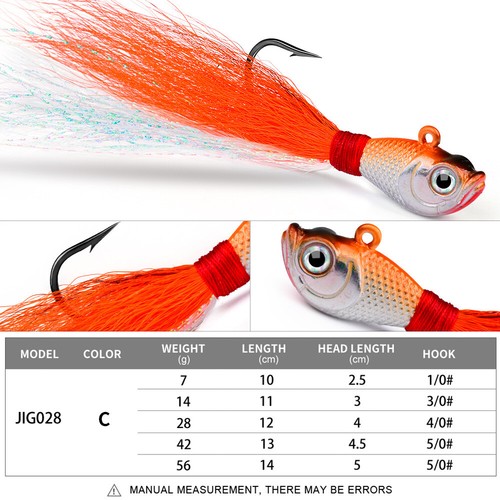 5PCS Bucktail Jigs Fluck Lures Lead Teaser Jig Head Fishing Lures Bass 1/4oz-2oz - Picture 13 of 20