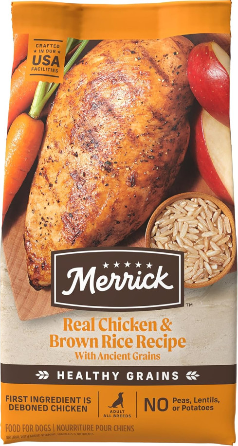 Merrick Classic Healthy Grains Real Chicken + Brown Rice Adult Dry Dog Food,25lb