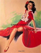 Earl Moran 1946 Brown & Bigelow PinUp Print Sexy Raven Beauty is Sitting Pretty