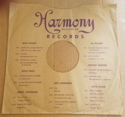 10'' Harmony c1949 empty 78rpm record sleeve, above average V+E-, see photos
