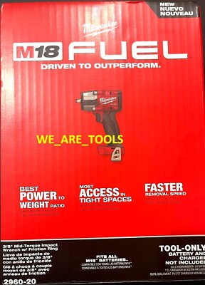NEW N BOX M18 Milwaukee FUEL 2960-20 3/8'' Mid-Torque Impact Wrench F Ring Volt