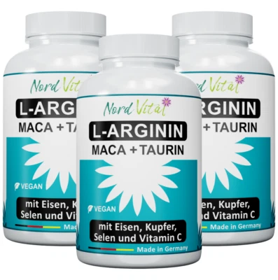 NORD VITAL 3x L-Arginin, Taurin und Maca - Eisen, Kupfer, Selen und Vitamin C -540 kapseln
