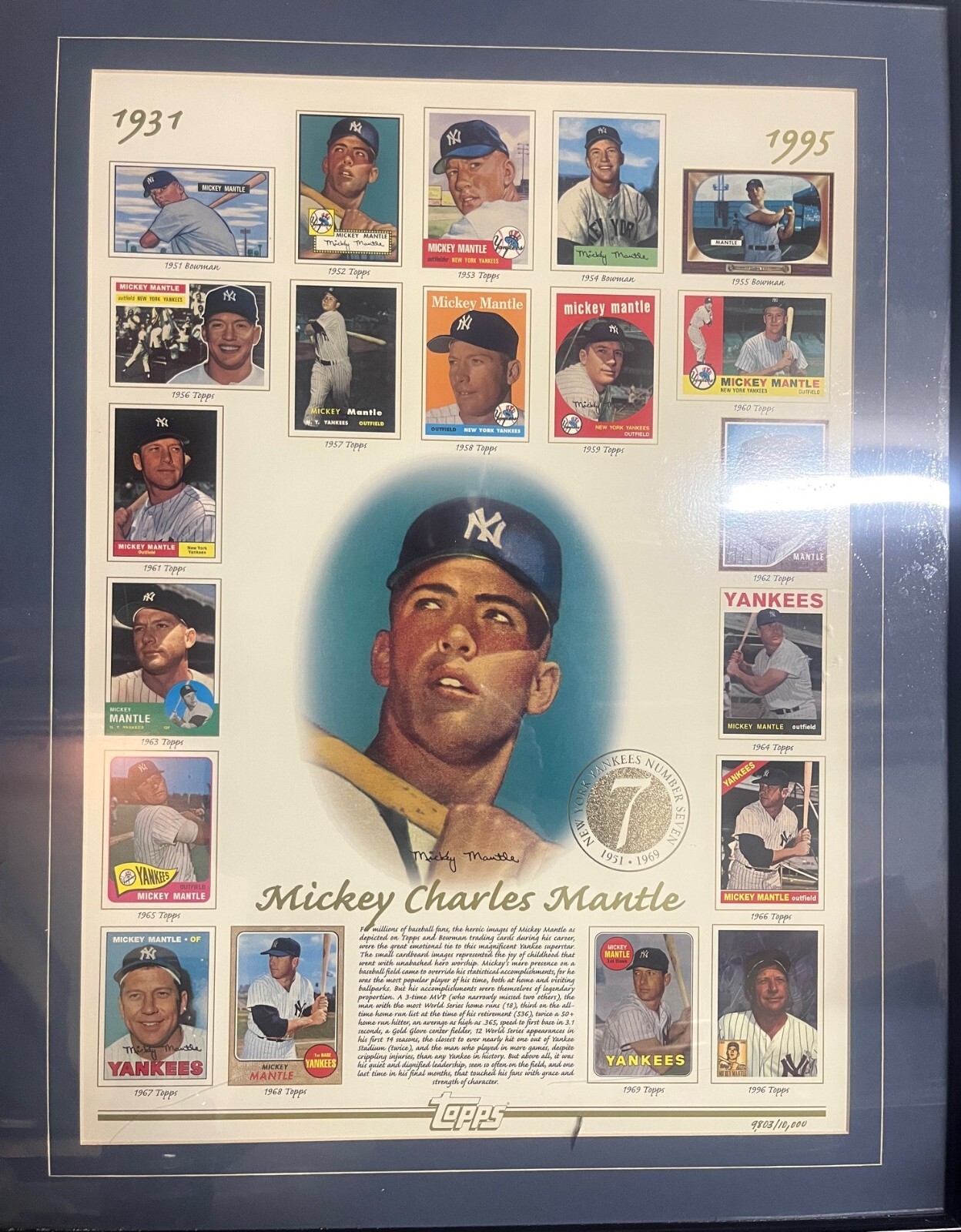 Rare Large 22.5x28.5 Hand-Numbered Topps Mickey Mantle Collectible Print  