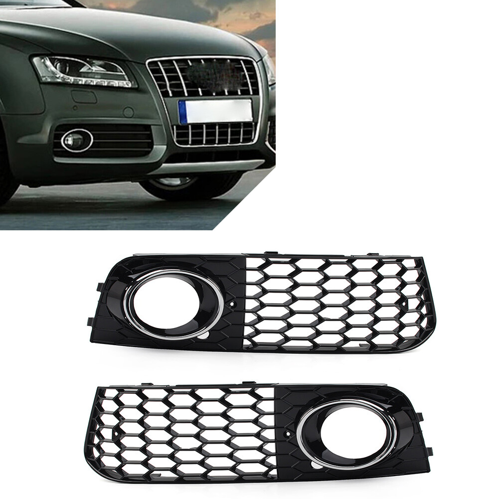 1 Pair Honeycomb Hex Mesh Fog Light Cover For Audi A4 B8 Base Sedan 2009-2012