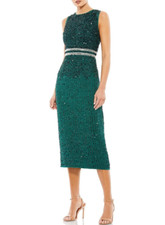 MAC DUGGAL 10509 VERTICAL SEQUIN SHEATH MIDI EMERALD GREEN DRESS sz 2