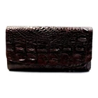 New Real Brown Croc Leather Back Bone Skin Women Tri-fold Clutch Wallet Purse.