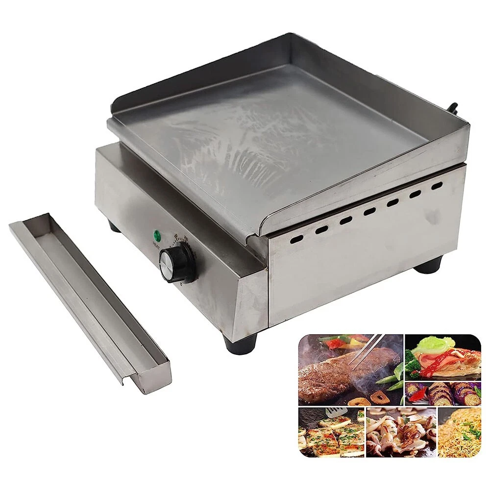 110V Electric Countertop Griddle Commercial Cooking Flat Grill Stainless Steel