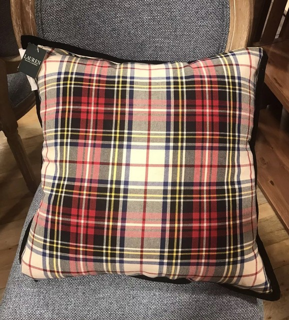 Rare Ralph Lauren Green Tartan Plaid Throw Pillow Fringes 22 X 22